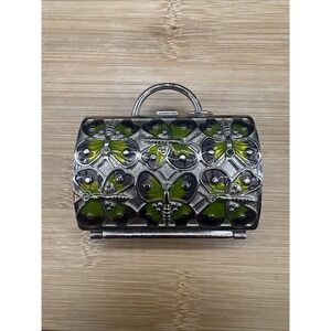 Judith Leiber Neiman Marcus Purple Green Butterfly Pillbox Trinket Box Silver